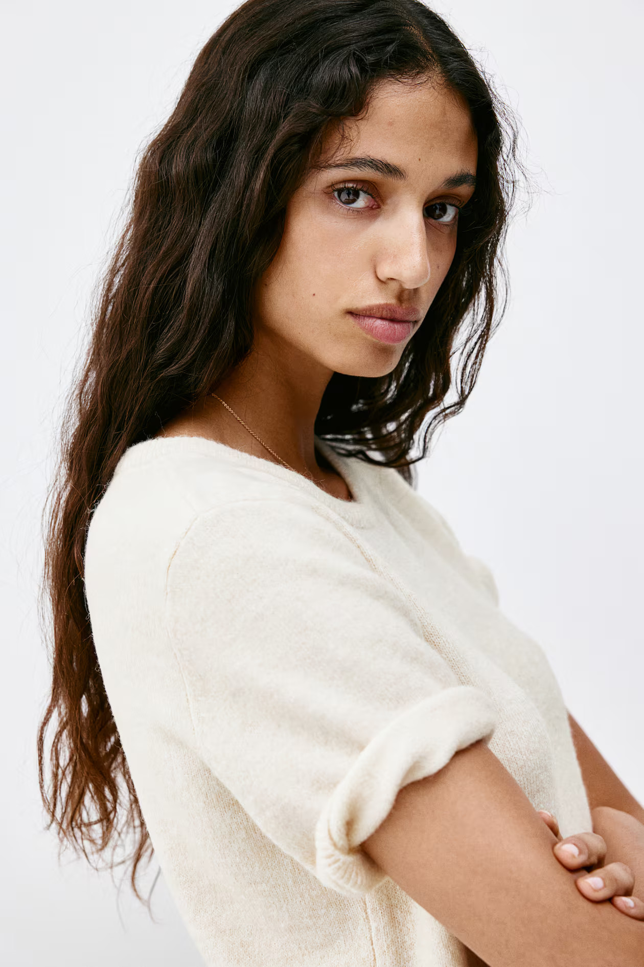 Fine-knit Sweater - Round Neck - Short sleeve - Cream - Ladies | H&M US | H&M (US + CA)