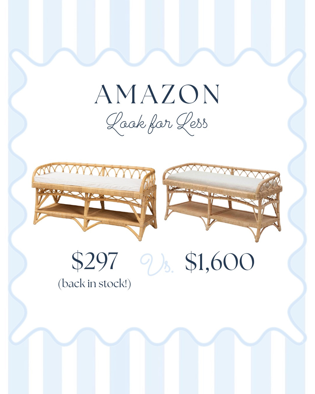 This designer inspired rattan bench is back on stock on Amazon!! A look for less I have a love 

Coastal Home, Coastal Chic, Furniture Finds, Serena and Lily Dupe

#LTKStyleTip #LTKHome