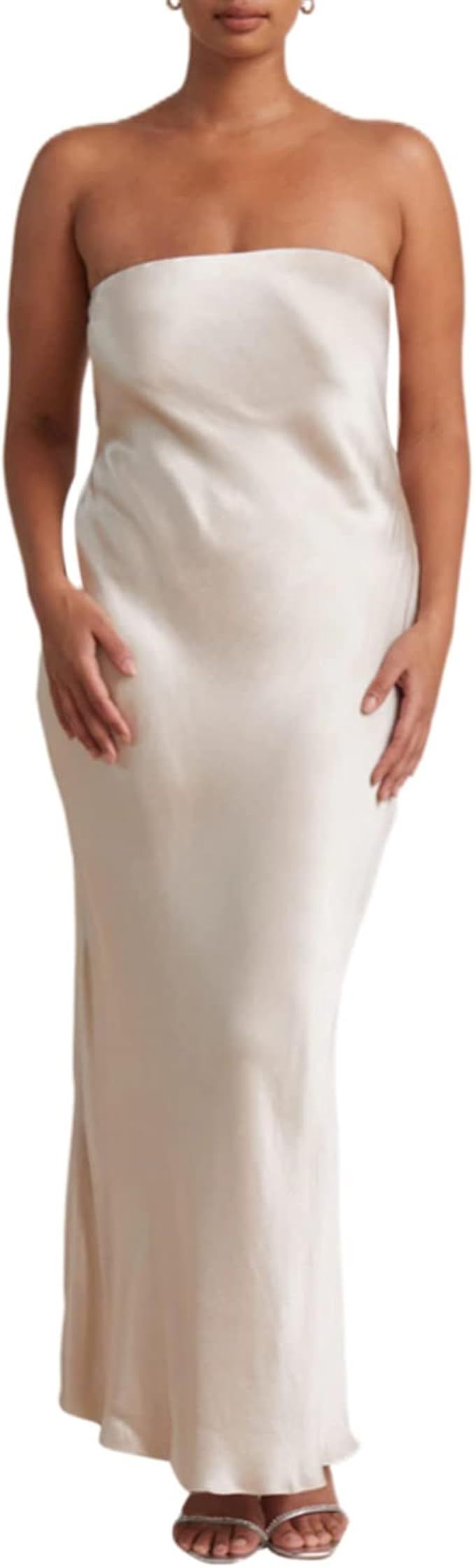 Women Sexy Satin Slip Dress Spaghetti Strap Silk Slim Long Dresses Bodycon Skim Elegant Midi Low ... | Amazon (US)