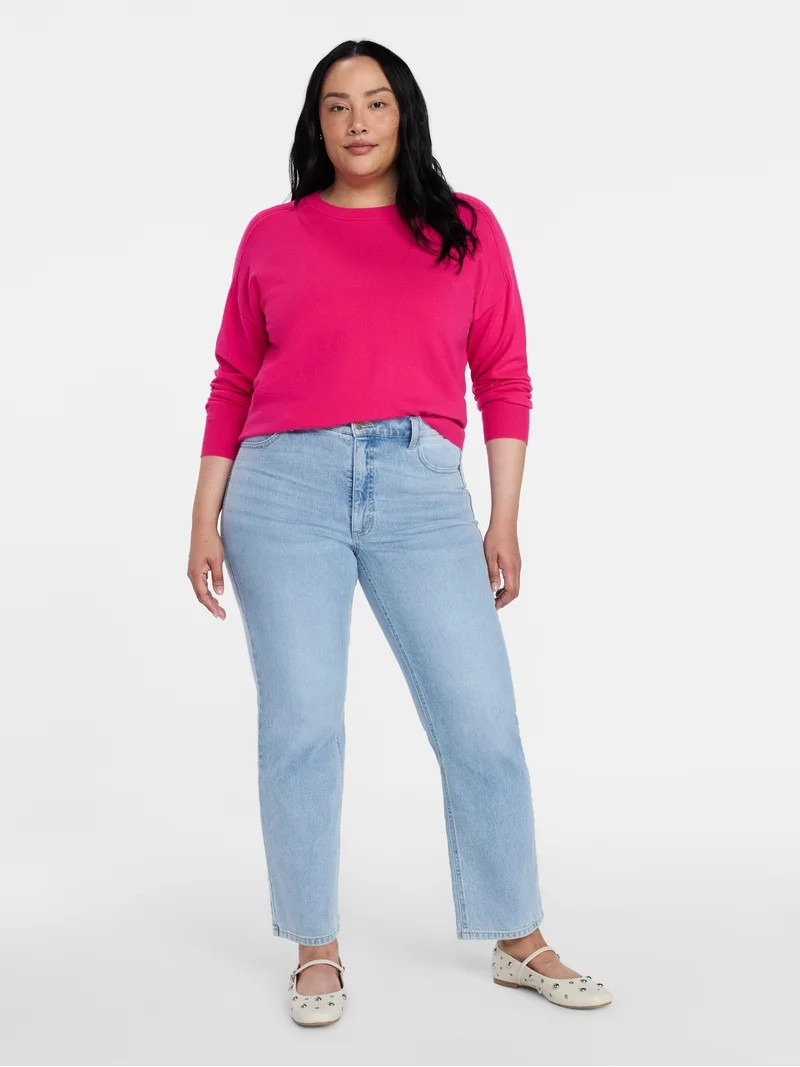 Time and Tru Women's Crewneck Sweater with Long Sleeves, Lightweight, Sizes XS-XXXL | Walmart (US)