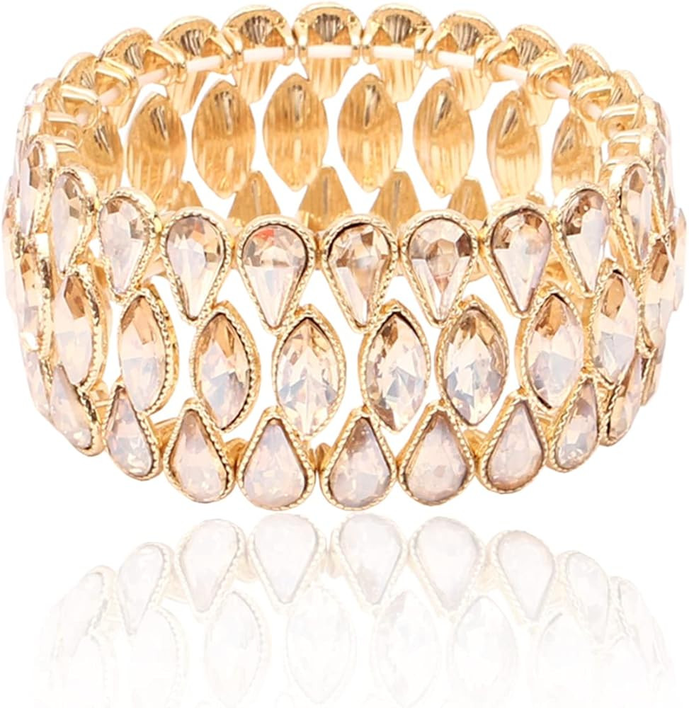 SFE Women's Wedding Party Jewelry Austrian Crystal 3 Layers Luxury Elastic Bangle Bracelet Stretc... | Amazon (US)