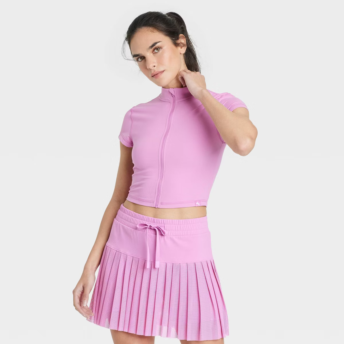 Women's Zip-Front Short Sleeve Top - JoyLab™ Ivory M | Target