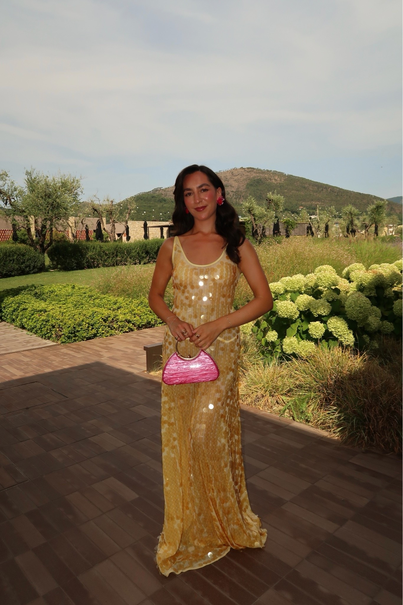 Destination wedding guest dress, yellow sequin dress, pink accessories, pink clutch bag, pink earrings

#LTKwedding #LTKsummer #LTKdresses