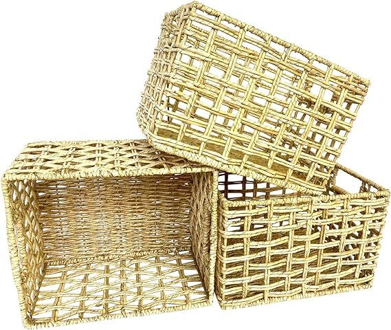 Wrightmart Storage Baskets, Seagrass Storage Basket Set of 3, Natural Handwoven Basketry, Ideal H... | Amazon (US)