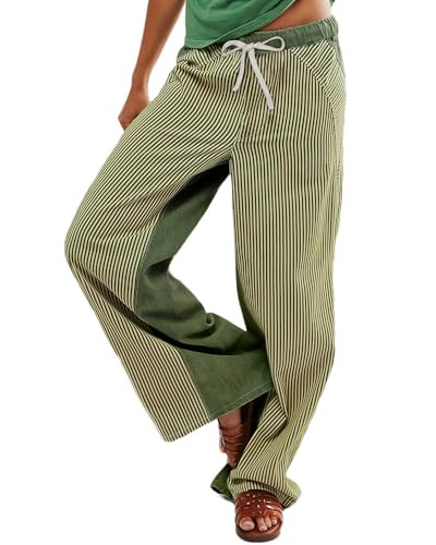 PEIHOT Low Rise Striped Pants for Women Pull On Drawstring Boho Wide Leg Jeans Trendy 2026 | Amazon (US)