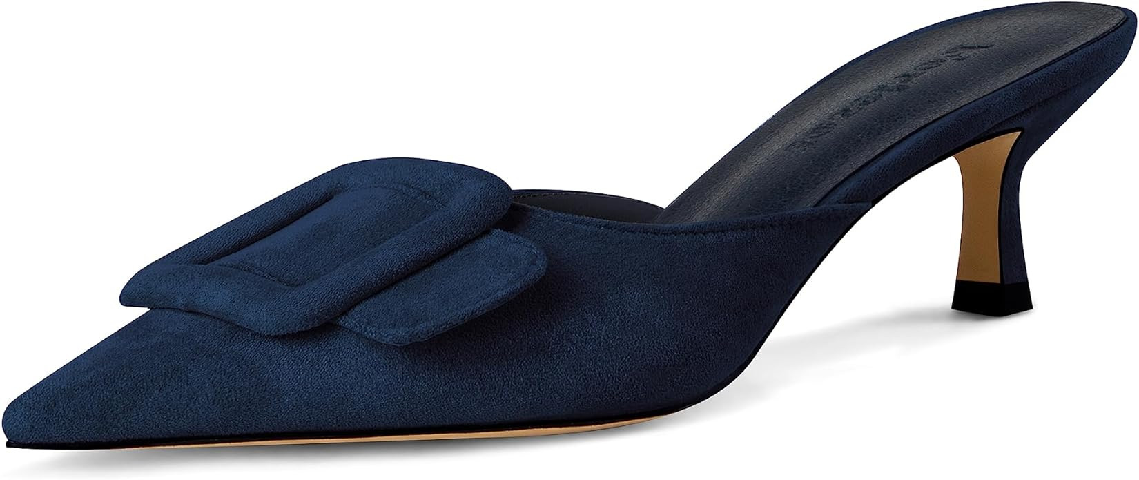 Fericzot Mule Slippers for Women,Slingback Buckle Pumps Pointed Toe Kitten Heels Shoes Slides Bac... | Amazon (US)