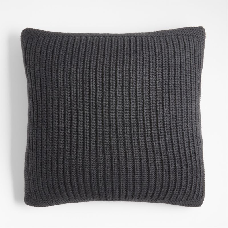 Storm Grey Wool Blend 23''x23" Fisherman Knit Throw Pillow with Feather Insert + Reviews | Crate ... | Crate & Barrel