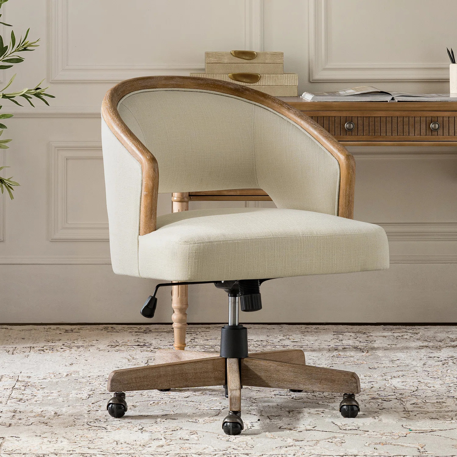 Ackeron Faithe Modern Farmhouse 360° Swivel Solid Wood Office Chair with Adjustable Height | Wayfair North America