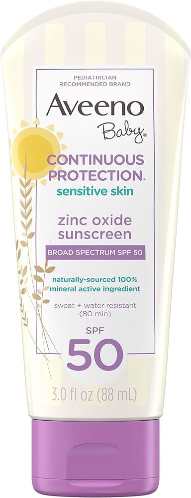Aveeno Baby Continuous Protection Zinc Oxide Mineral Sunscreen Lotion for Sensitive Skin, Broad S... | Amazon (US)