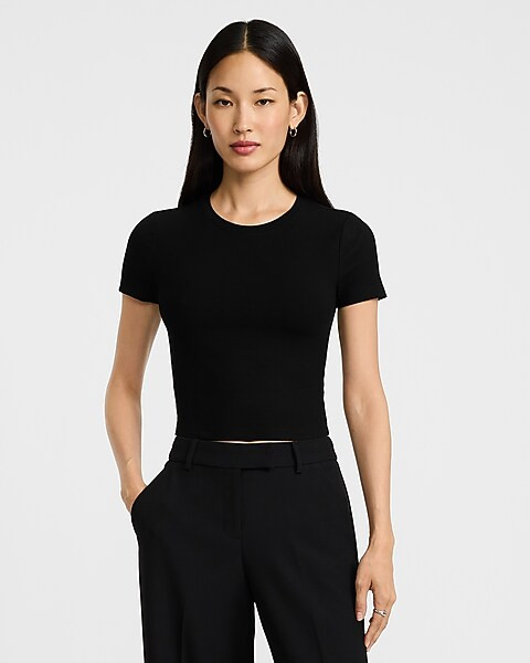 Fitted Ribbed Crew Neck Cropped Tee | Express