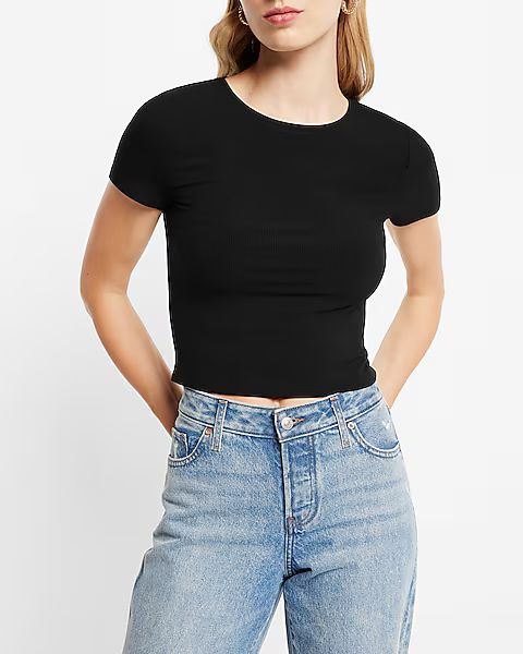 Fitted Ribbed Crew Neck Cropped Tee | Express