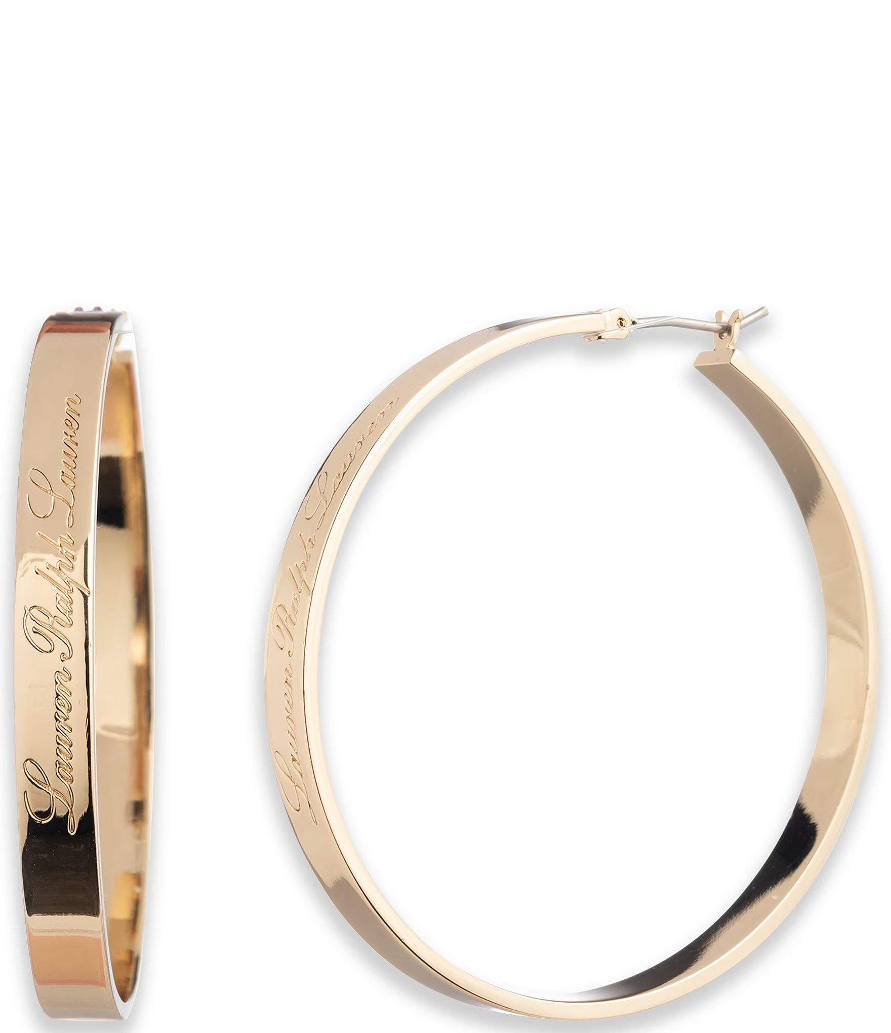 Lauren Ralph Lauren Gold Tone Script Logo Hoop Earrings | Dillard's | Dillard's