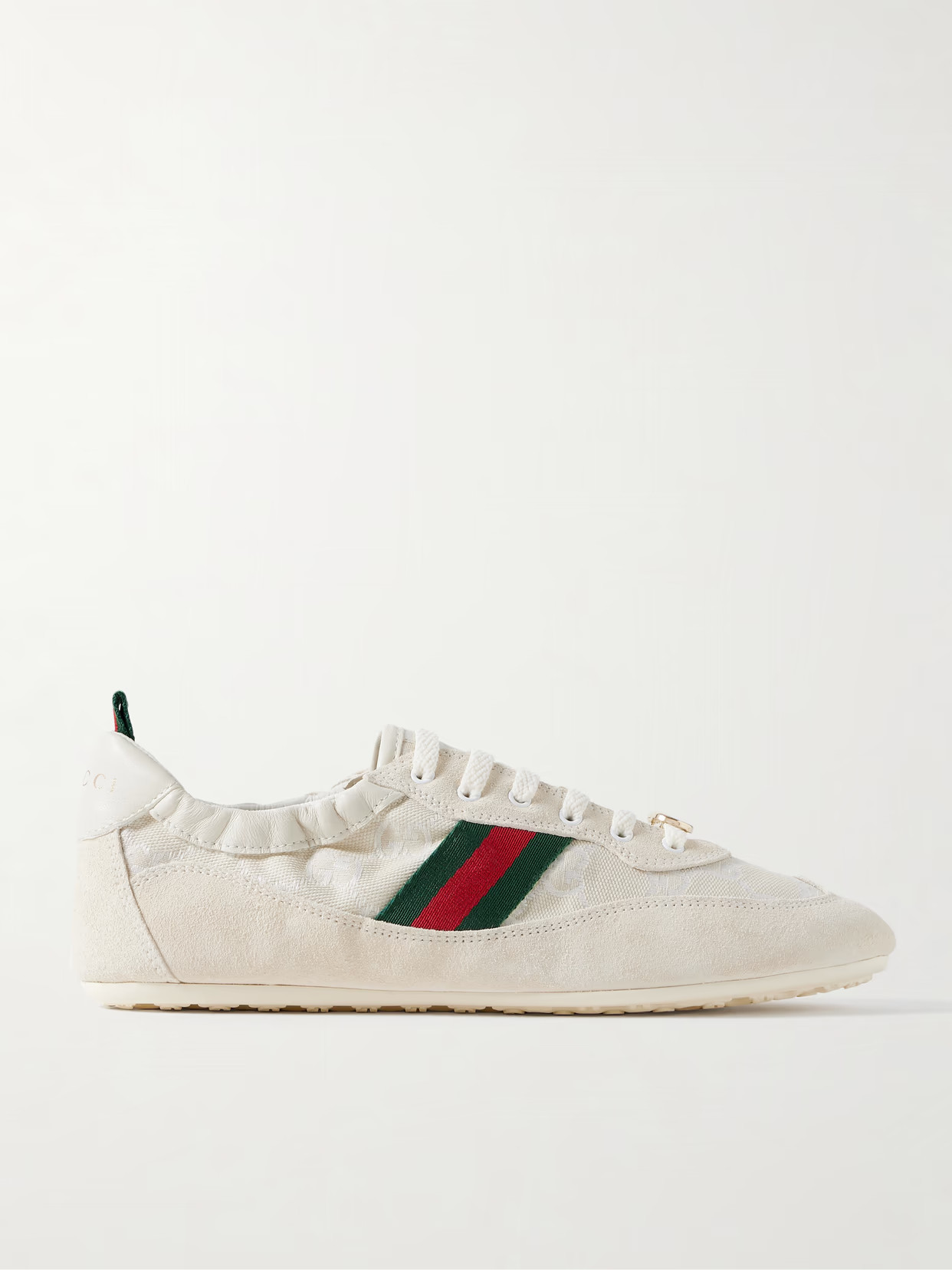 Gucci - Webbing And Leather-trimmed Canvas-jacquard And Suede Sneakers - Off-white | NET-A-PORTER (US)