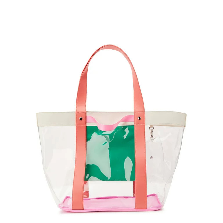 No Boundaries Women's Vinyl Beach Tote with Removable Glasses Case, Multi-Color | Walmart (US)