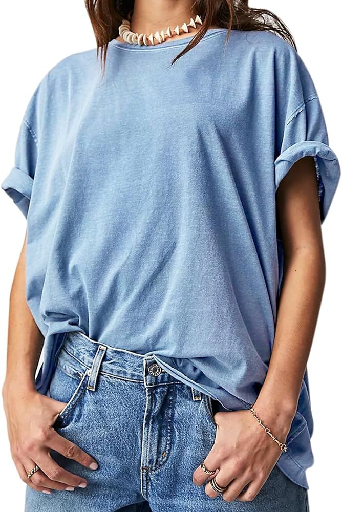 Womens Oversized T Shirts Crewneck Short Sleeve Summer Athletic Cotton Tees Shirt Loose Fit Y2k T... | Amazon (US)