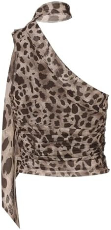 RoseSeek Women's Leopard Asymmetrical Halter Tops Sleeveless Slim Fit Summer Going Out Y2K Crop T... | Amazon (US)
