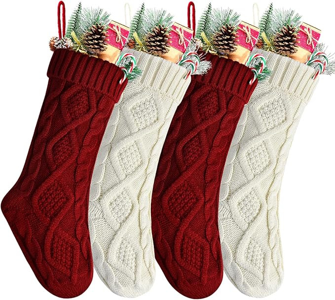 Christmas Stockings Bulk 20 Inch Burgundy and Ivory Knit Xmas Stockings for Family Christmas Deco... | Amazon (US)