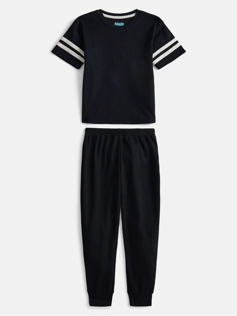 Wonder Nation Boys Waffle Knit Short Sleeve Top and Pants Pajama Set, 2 Piece, Sizes 4-18 | Walmart (US)