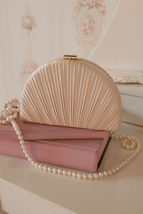 Pleat Perfection Champagne Satin Pleated Hard Clutch | Lulus