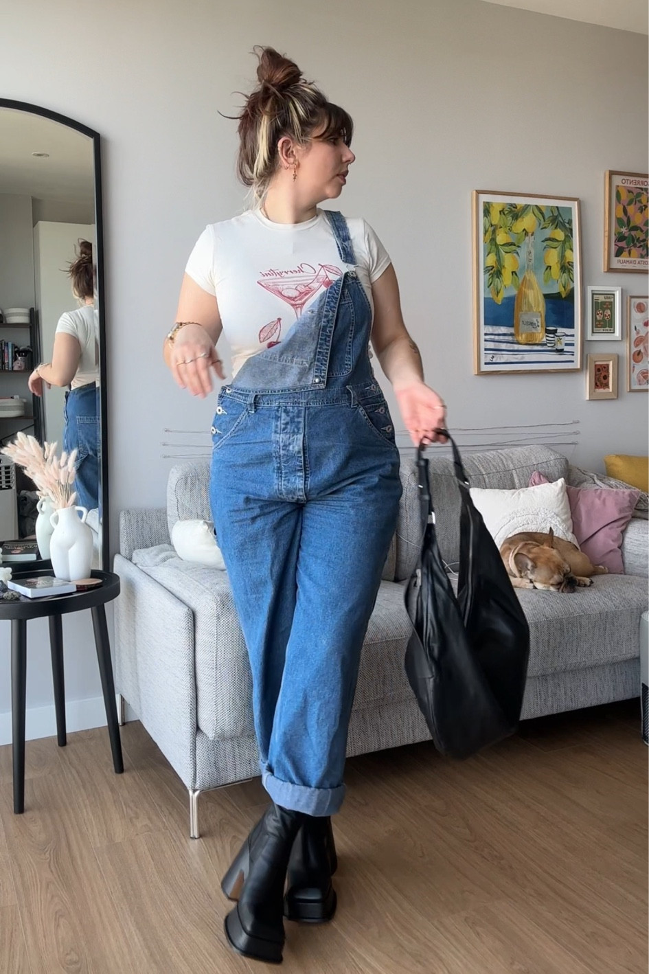 autumn outfit for warmer days

dungarees are vinted - linked similar 
baby tee is asos [S]
bra underneath is curvy kate smoothie plunge
leather bag & square toed boots are top shop

#LTKItBag #LTKMidsize #LTKSeasonal