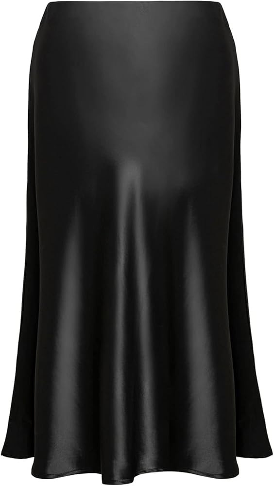 Basoteeuo Midi Skirts for Women High Waist Satin Summer Casual Sexy Midi Length Elastic Skirt | Amazon (US)