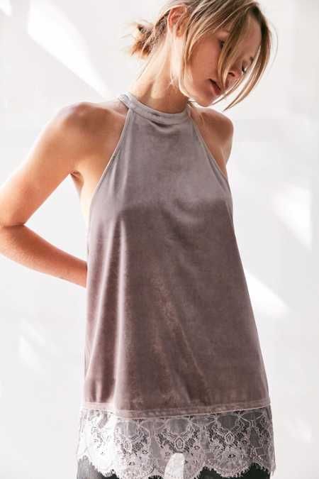 Kimchi Blue Velvet Lace High-Neck Cami | Urban Outfitters US