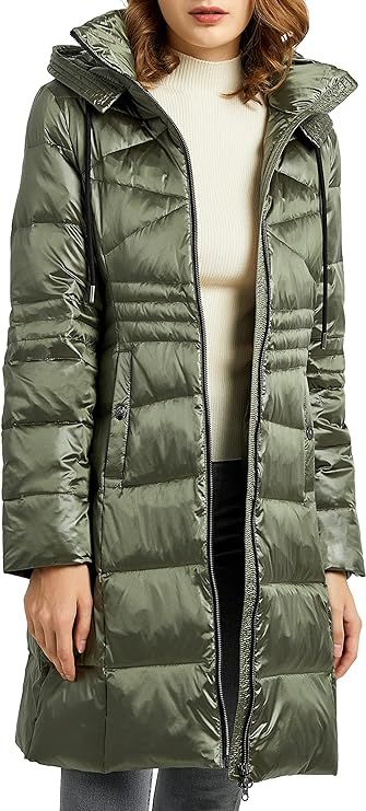 Amazon.com: Orolay Women's Warm Down Jacket Stand Collar Winter Coat Parka with Hood Green L : Cl... | Amazon (US)