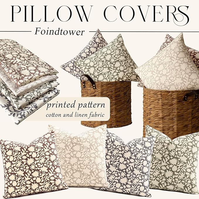 Foindtower Set of 2 Decorative Neutral Floral Throw Pillow Covers Accent Farmhouse Cushion Covers... | Amazon (US)
