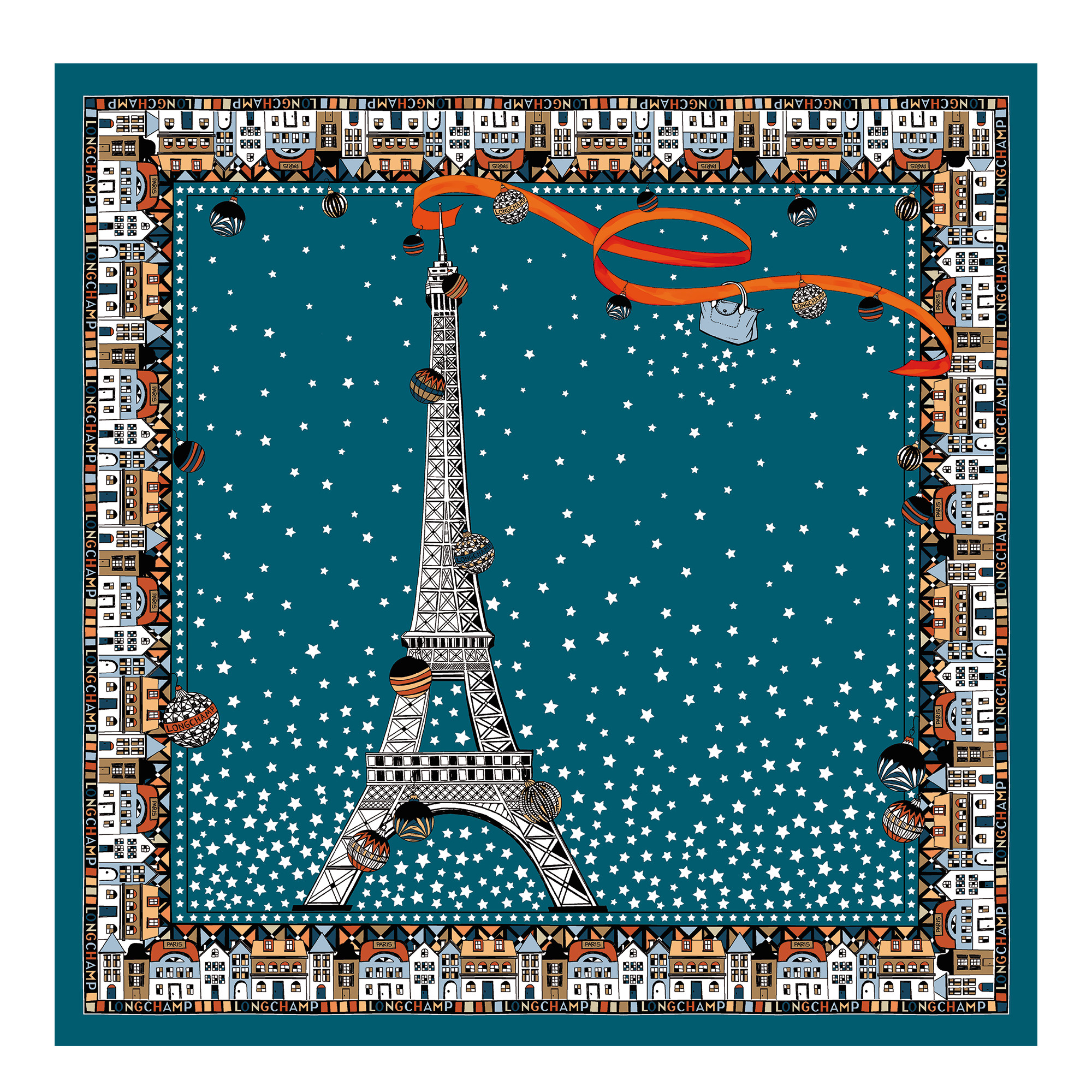 Tour Eiffel Noël Longchamp Silk scarf 50 Peacock - Silk | Longchamp US | Longchamp