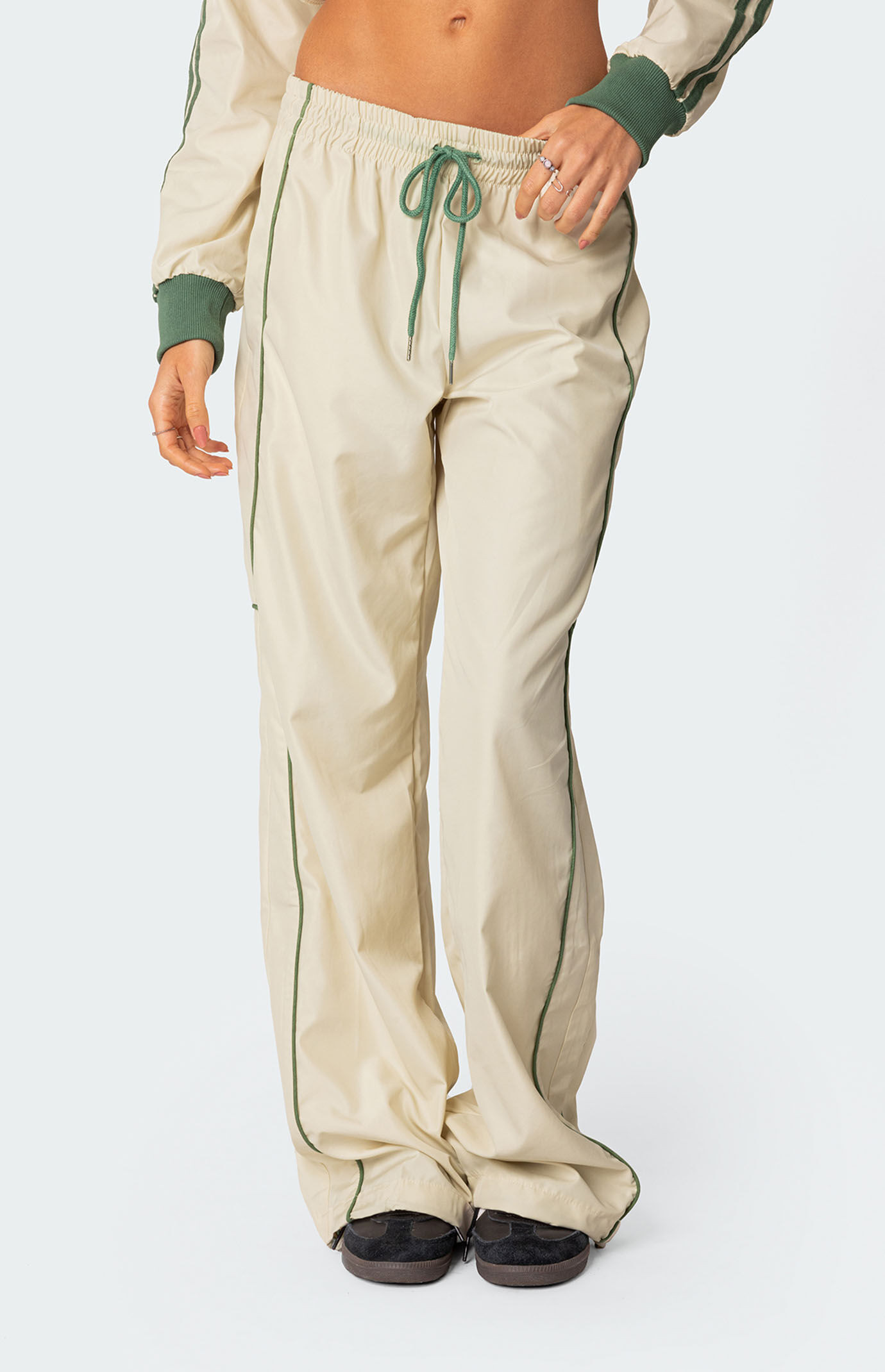 Edikted Women's Superstar Nylon Track Pants in White/Olive - Size XS | PacSun