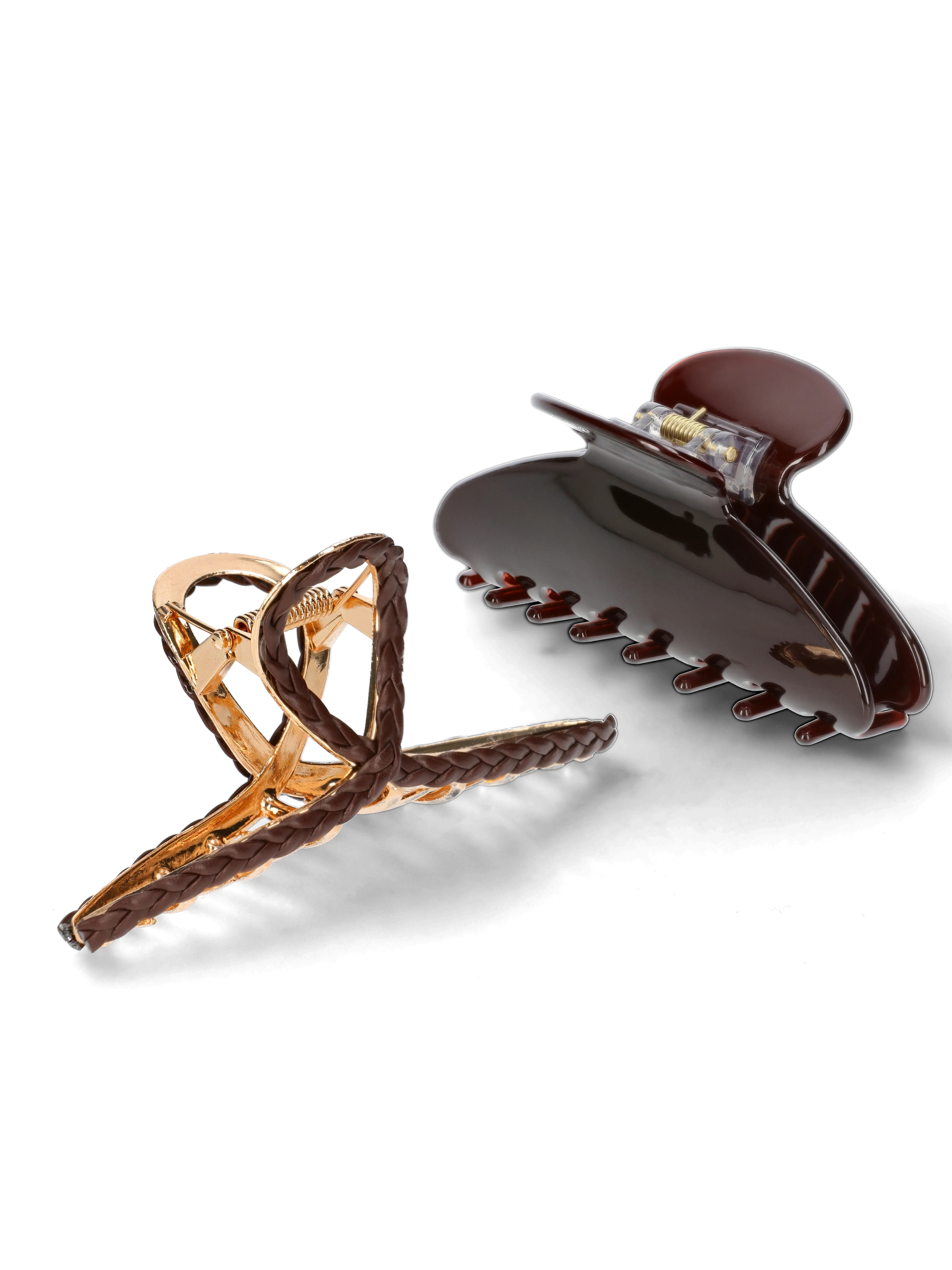 Time and Tru 2 Pack Braided PU Claws, Brown | Walmart (US)