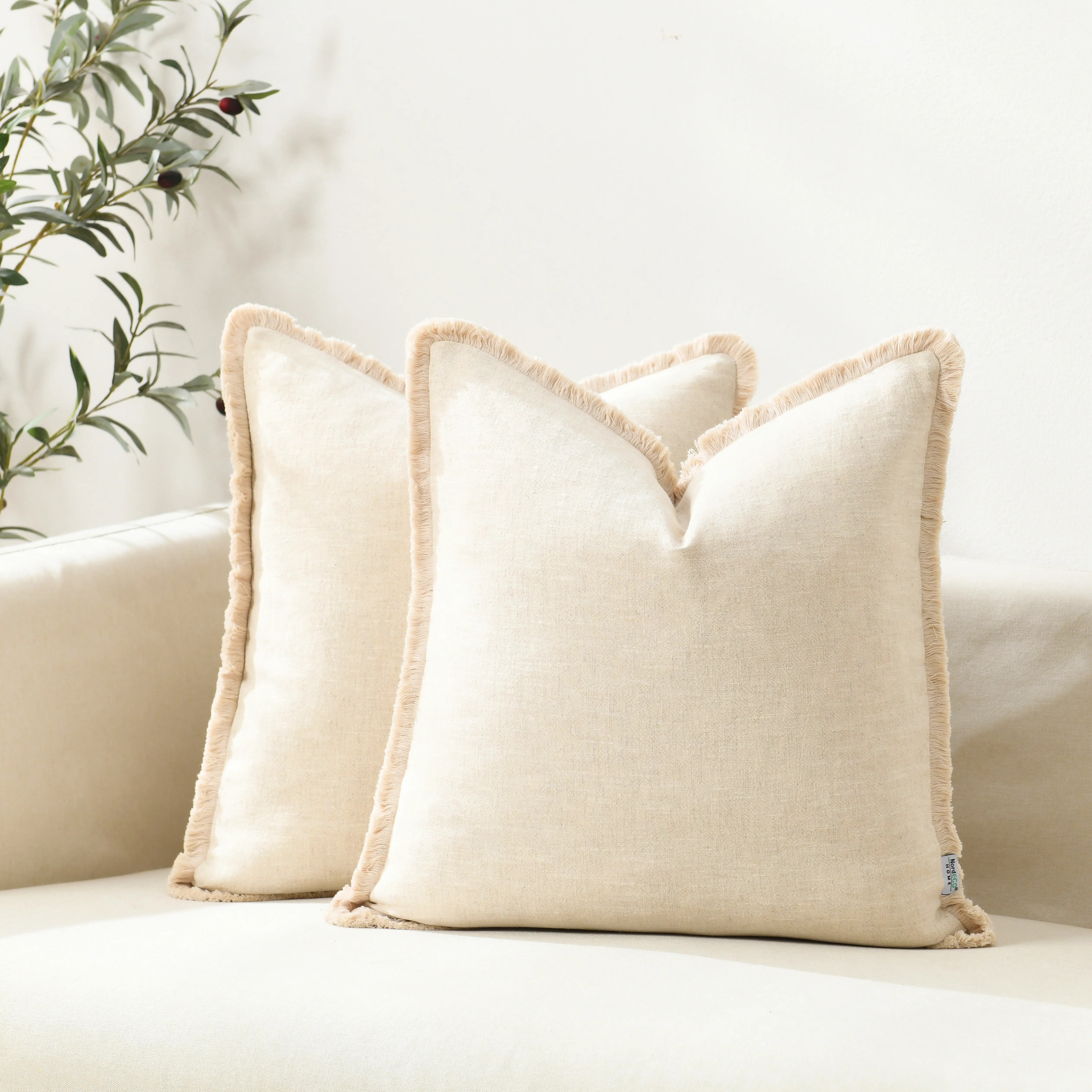 Washed Linen Textured Boho Farmhouse Pillow Cover With Tassels Edge | Wayfair North America