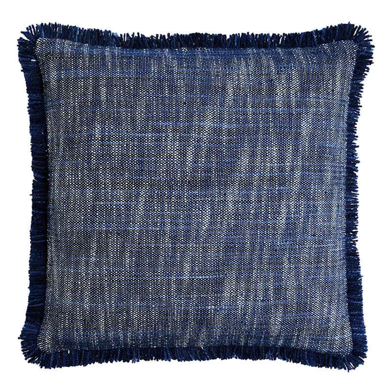 Honeybloom Dark Blue Solid Woven with Fringe Outdoor Throw Pillow, 18" | At Home