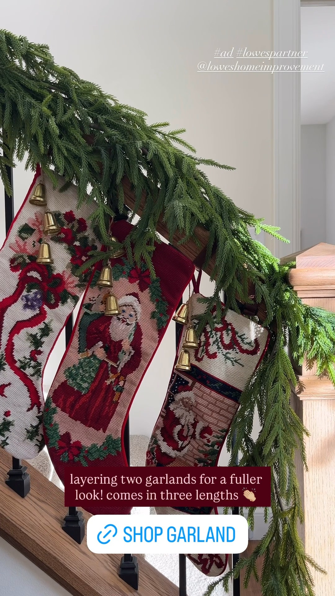 #ad #lowespartner @loweshomeimprovement realistic winter greenery garland from Lowe’s - This is two of the Holiday Living Indoor/Outdoor (non powered) Artificial Garlands, layered for a fuller look!

#LTKHoliday #LTKSeasonal #LTKHome