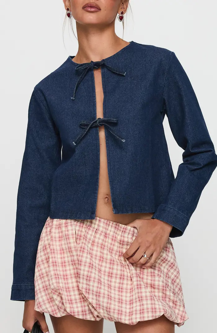 Never Alone Tie Front Cotton Denim Jacket | Nordstrom