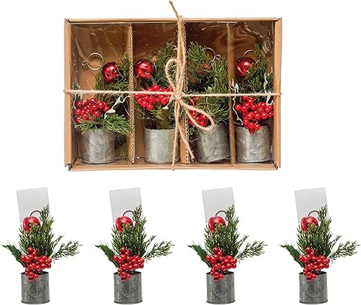 Amazon.com: Creative Co-Op 6" H Faux Pine & Holly Berry Sprig Place Card Holders w/Red Ball Ornam... | Amazon (US)