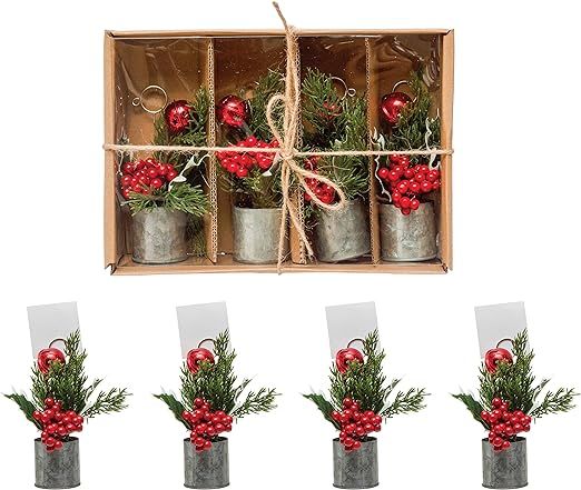 Amazon.com: Creative Co-Op 6" H Faux Pine & Holly Berry Sprig Place Card Holders w/Red Ball Ornam... | Amazon (US)