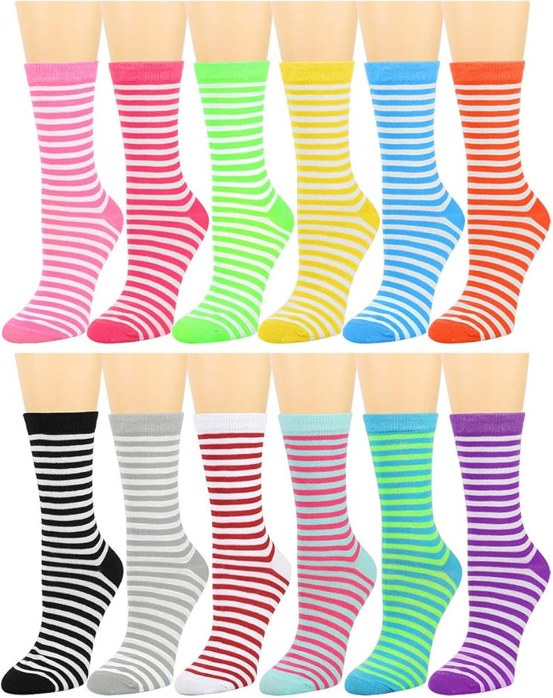 Falari 12 Pairs Women's Cotton Crew Socks Assorted Colors | Amazon (US)
