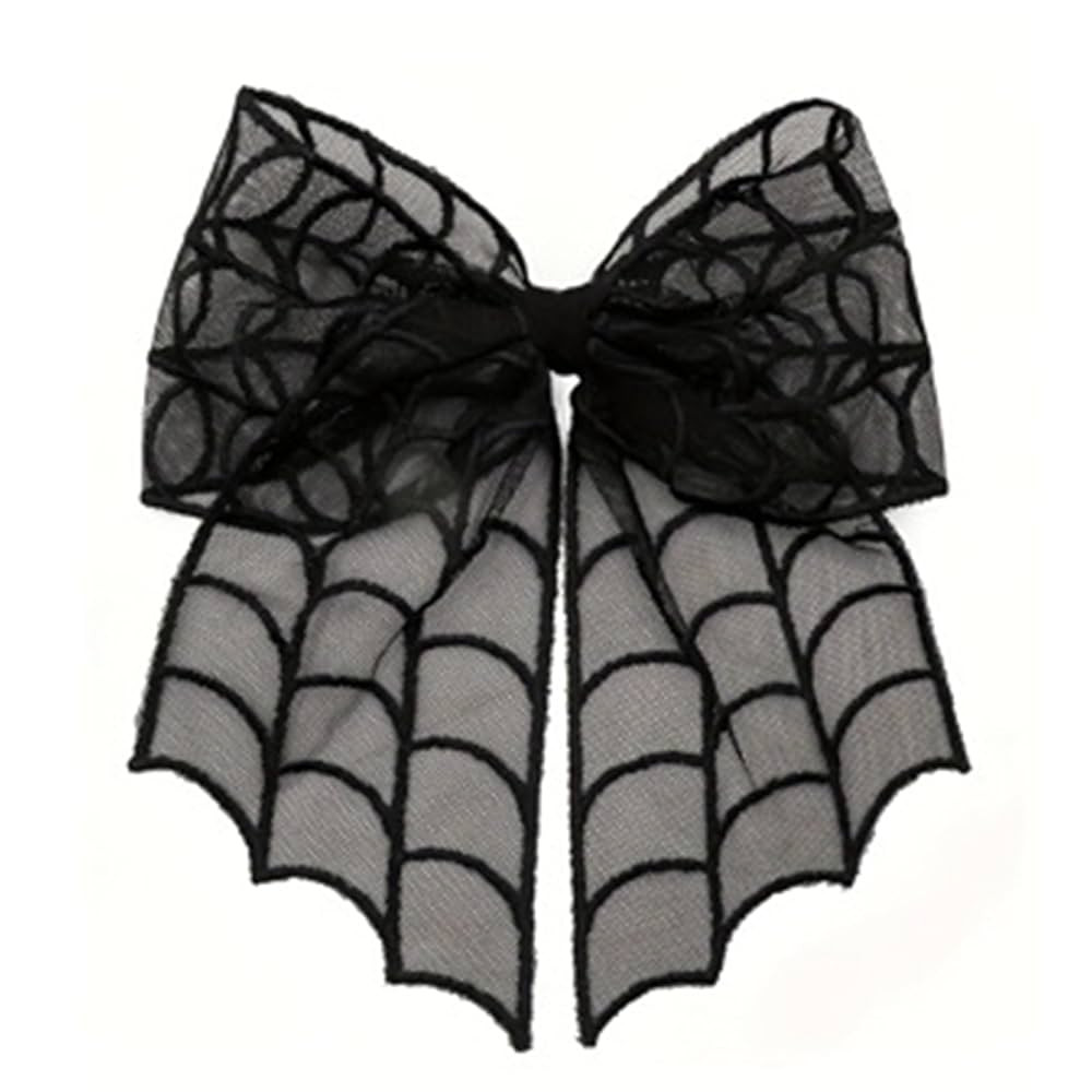 Halloween Bow Hair Clips Black Spider Web Hair Bows Hair Barrettes Spider Web Mesh Tulle Hair Pin... | Amazon (US)