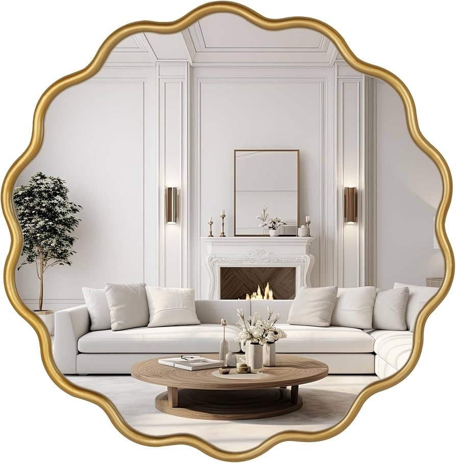 Round Wavy Mirror for Wall 22 Inch Decorative Modern Gold Round Mirror for Bathroom, Living Room,... | Amazon (US)