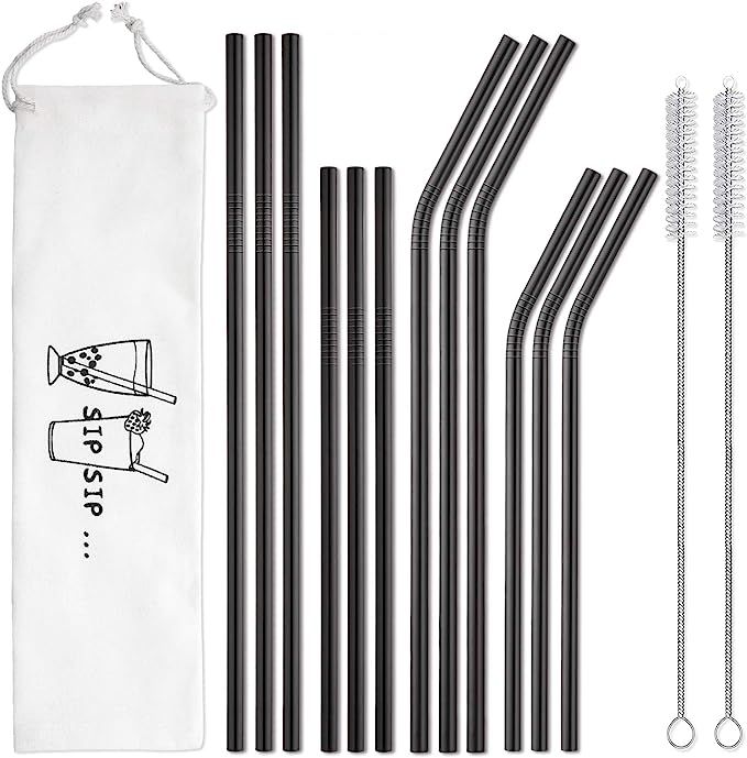 Hiware 12-Pack Black Stainless Steel Straws Reusable with Case - Metal Drinking Straws for 30oz a... | Amazon (US)