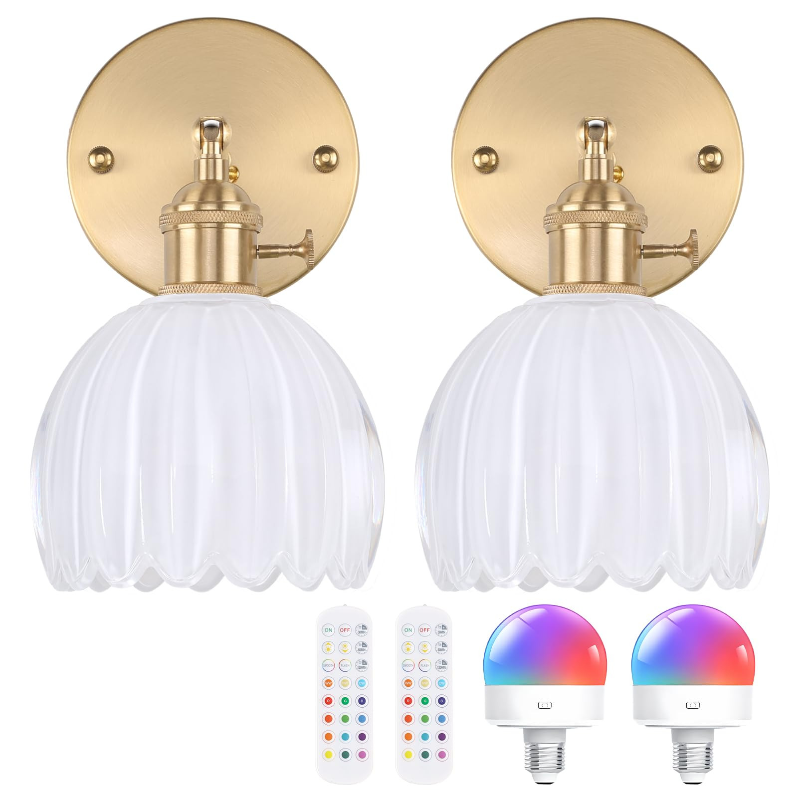 Vintage Battery Operated Wall Sconce with Cute White Tulip Glass Lampshade Wireless Rechargeable ... | Amazon (US)