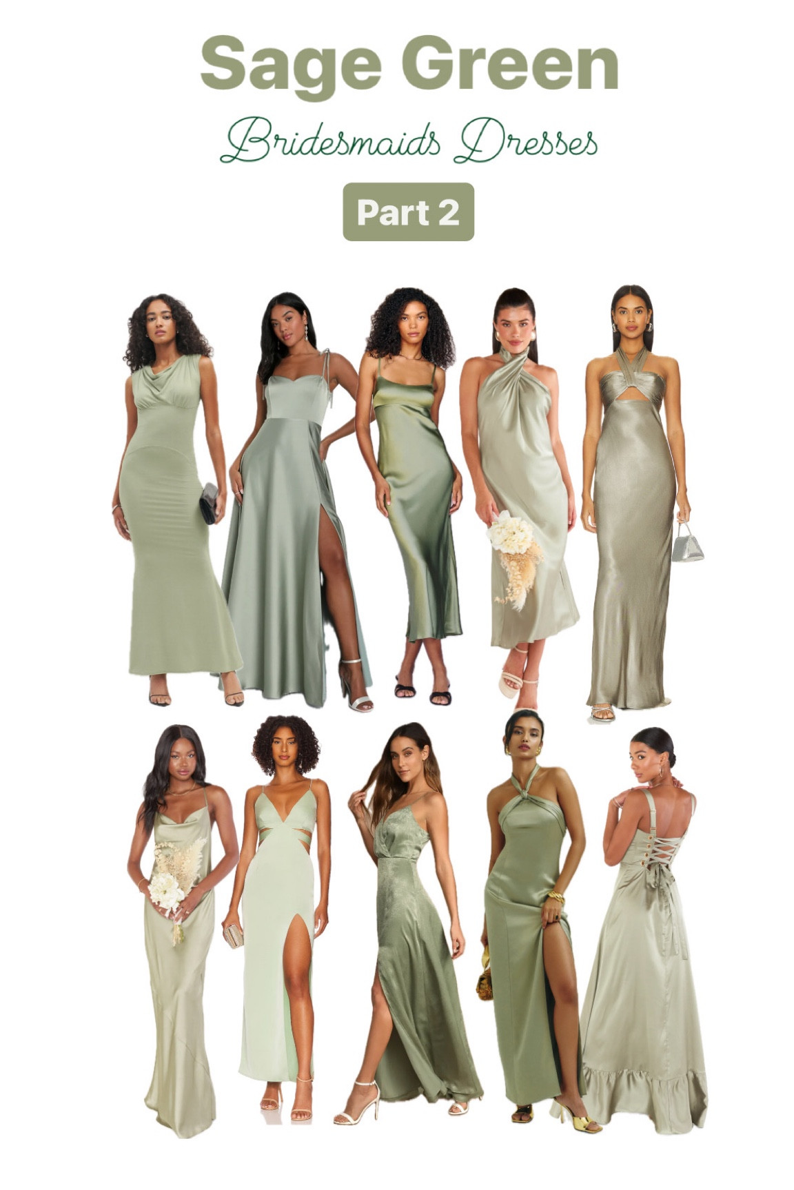 green emerald velvet dress Mismatched Dusty Sage Satin Mermaid Long Cheap Custom Bridesmaid Dresses,  GRB0124 main image 0