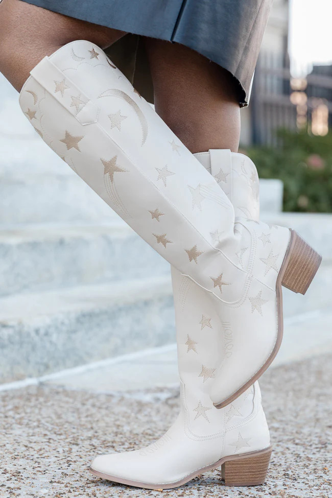 Luna Cream Star and Moon Western Boot | Pink Lily