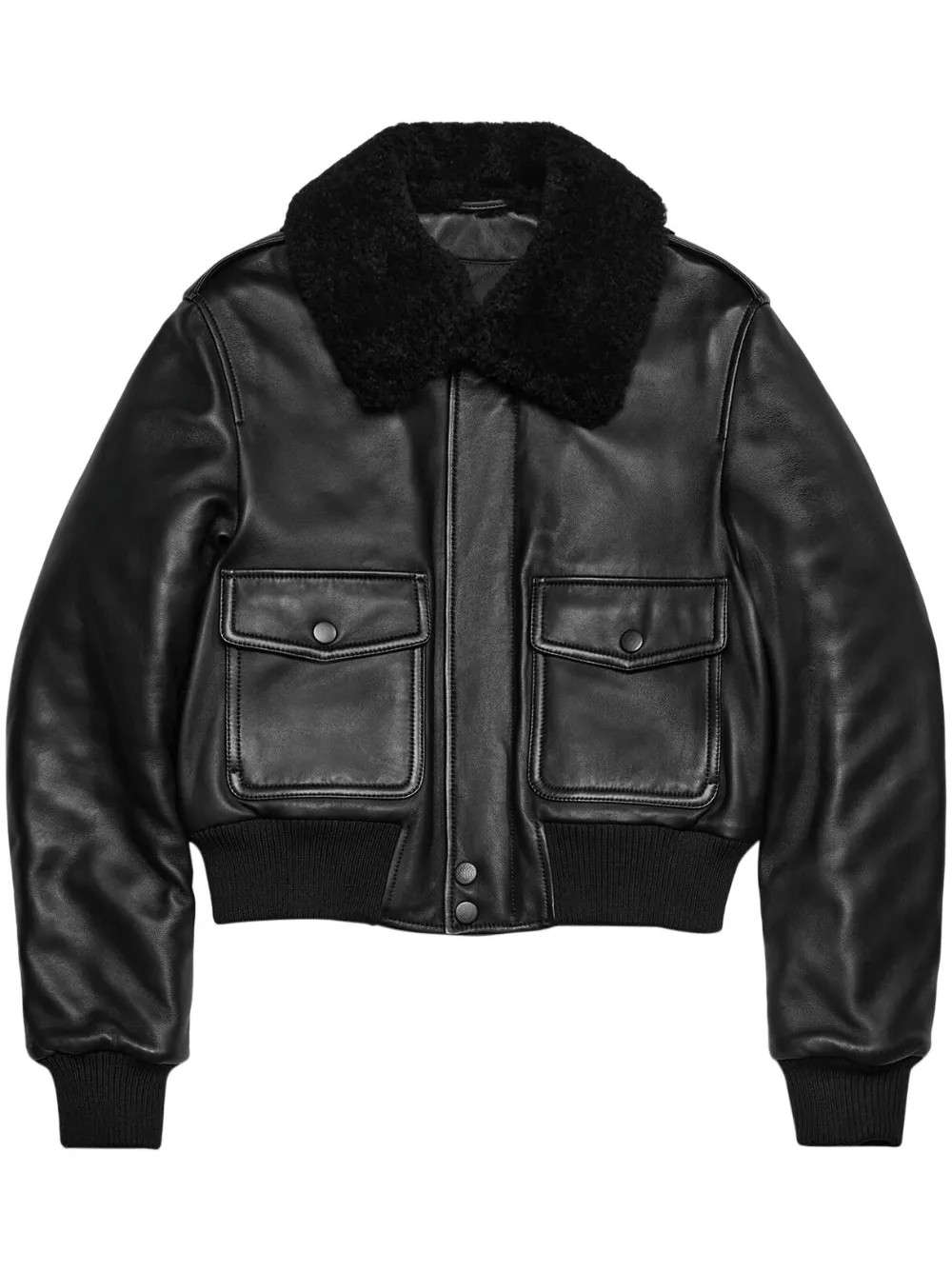 shearling-collar leather jacket | Farfetch Global