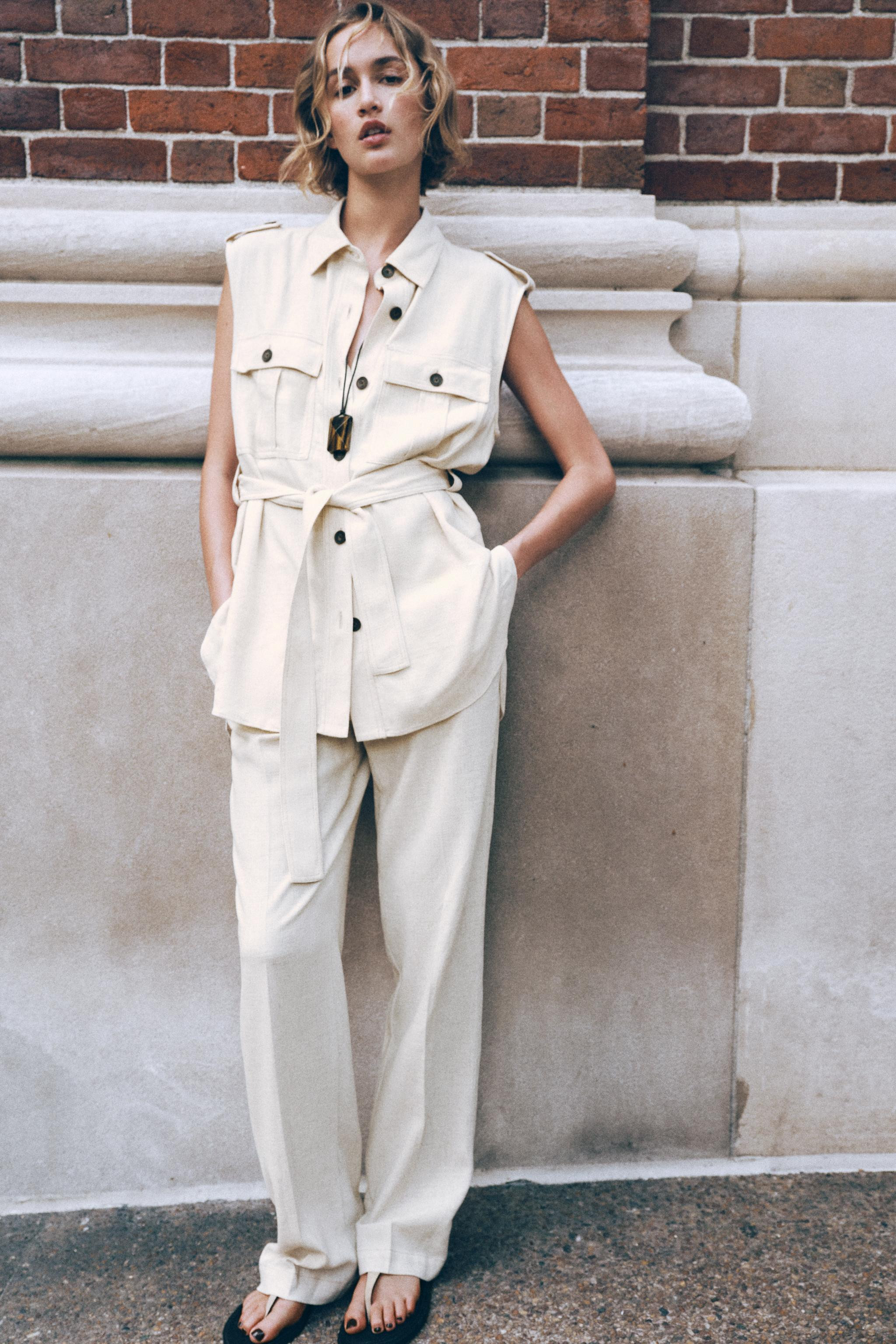 LONG WAISTCOAT WITH LINEN BELT | Zara US
