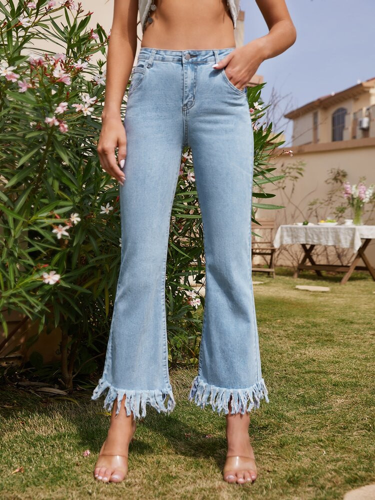 SHEIN Raw Hem High Waist Jeans | SHEIN