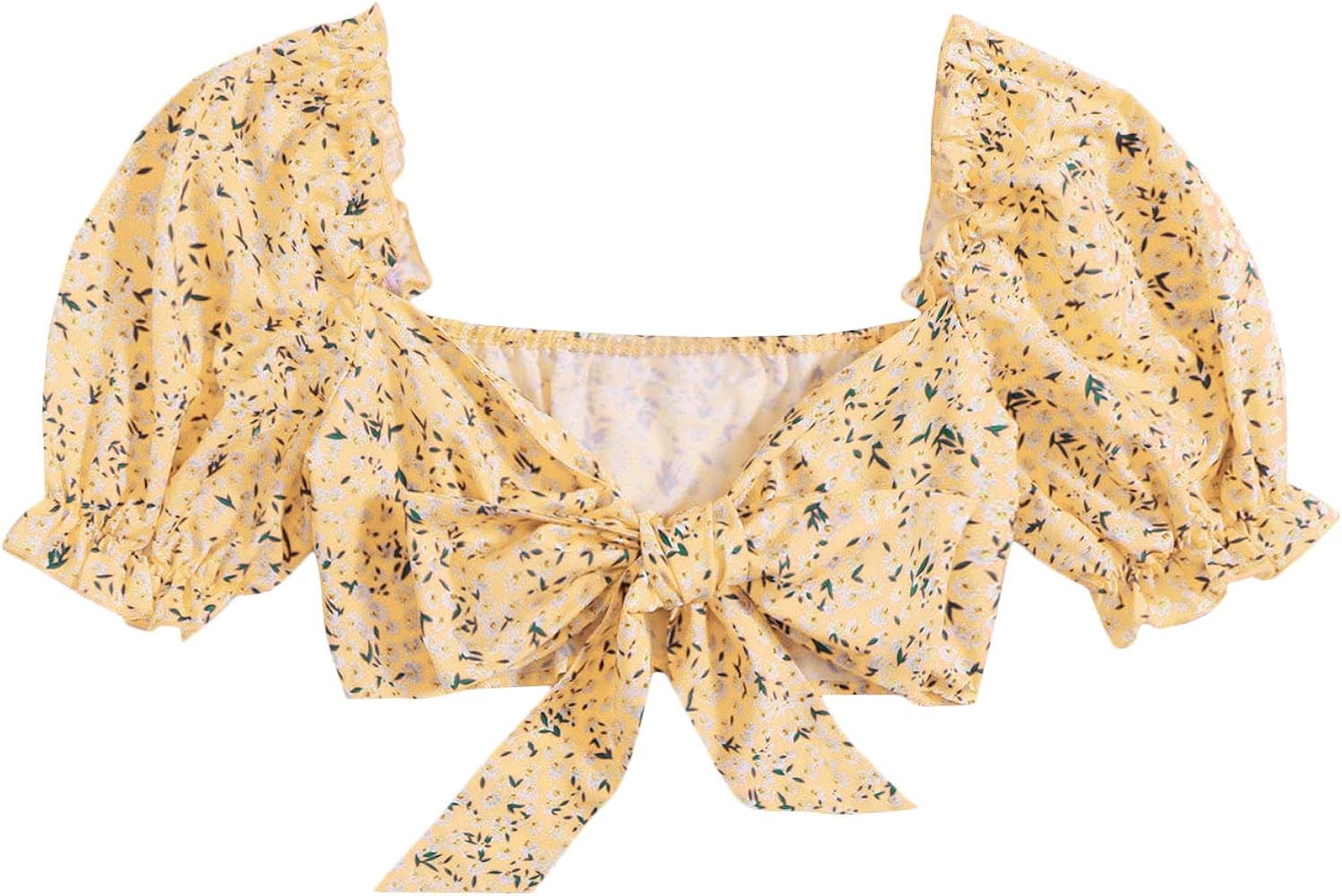 Milumia Women Sexy Floral Print Raglan Sleeve Frill Trim Tie Front Beach Crop Blouse Tops | Amazon (US)