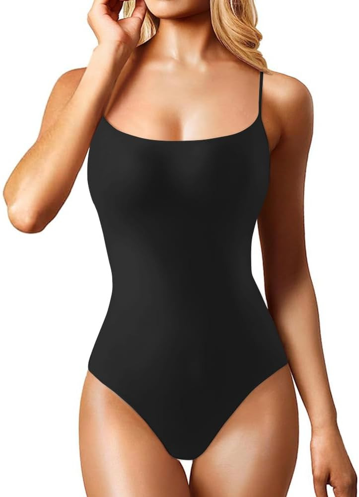 LCNBA Women's Spaghetti Strap Bodysuit Double Lined Sleeveless Thong Camisoles Bodysuit Top | Amazon (US)