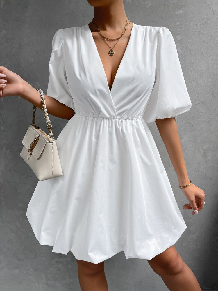 Surplice Neck Puff Sleeve Dress | SHEIN
